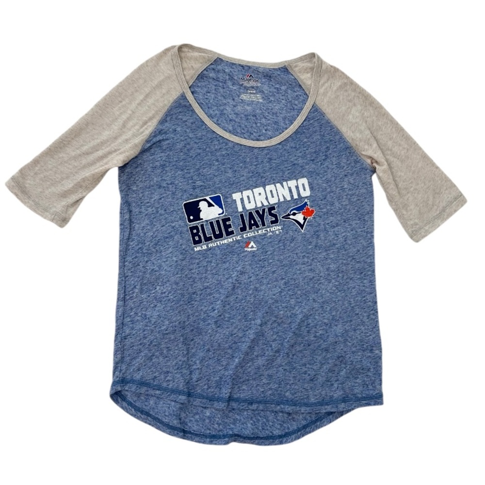 Toronto Blue Jays Majestic Threads Heathered Logo 3/4-Sleeve T-Shirt